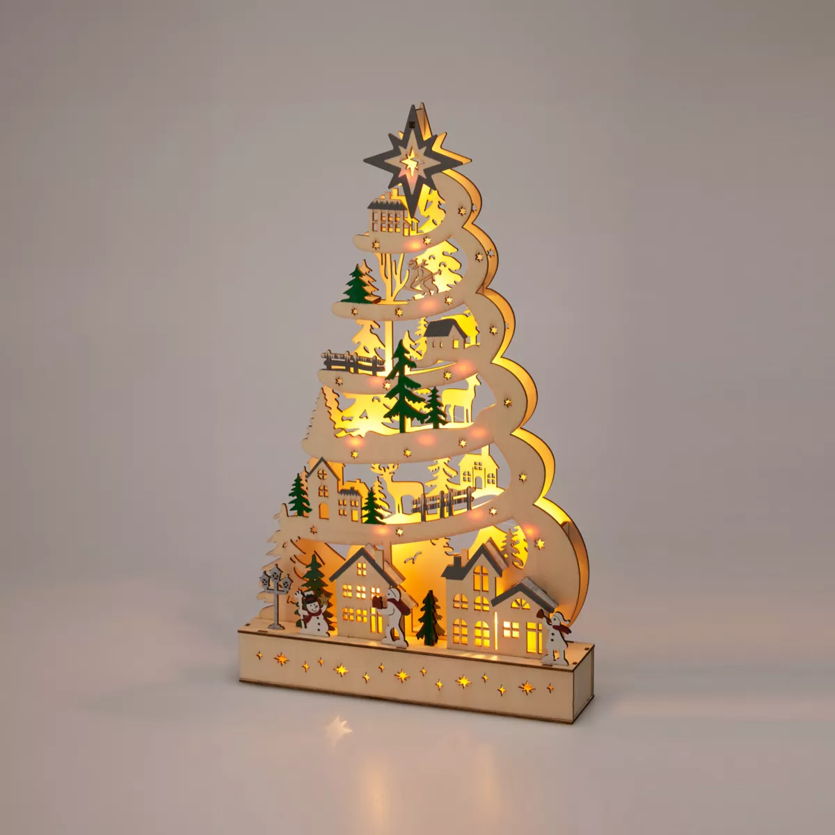 Albero di Natale luminoso in legno 15 LED (H45 cm) Conte di Neve Naturale