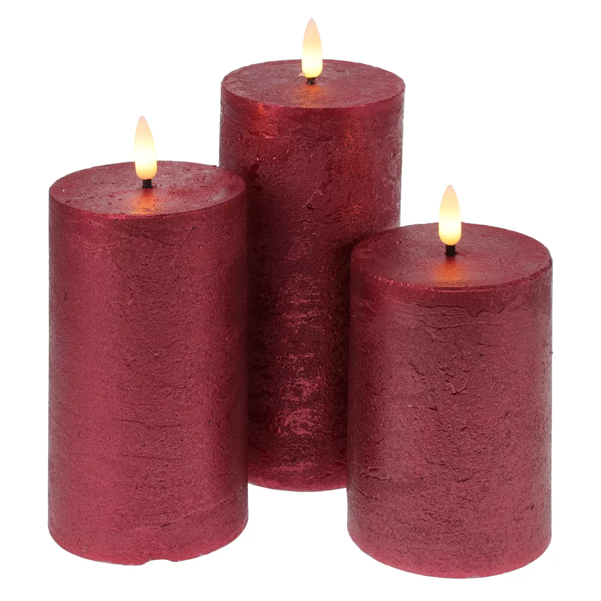 Conjunto de 3 velas LED parpadeantes a pilas (D7,5 cm) Mystery Rojo