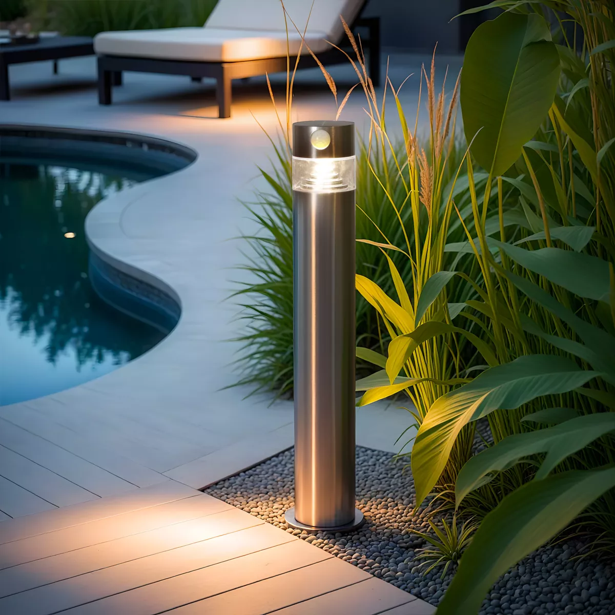 1 Solar pique jardin lumineux dia9.80-H50.00cm-8L acier inoxydable PREMIUM LUMEN