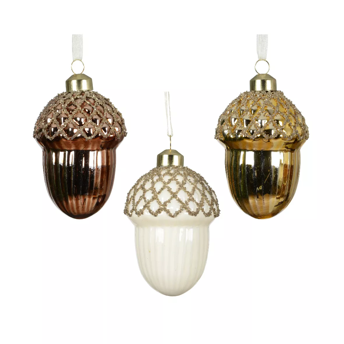 Set di 12 pendenti in vetro (H9 cm) Ghianda forestale Marrone Caffè