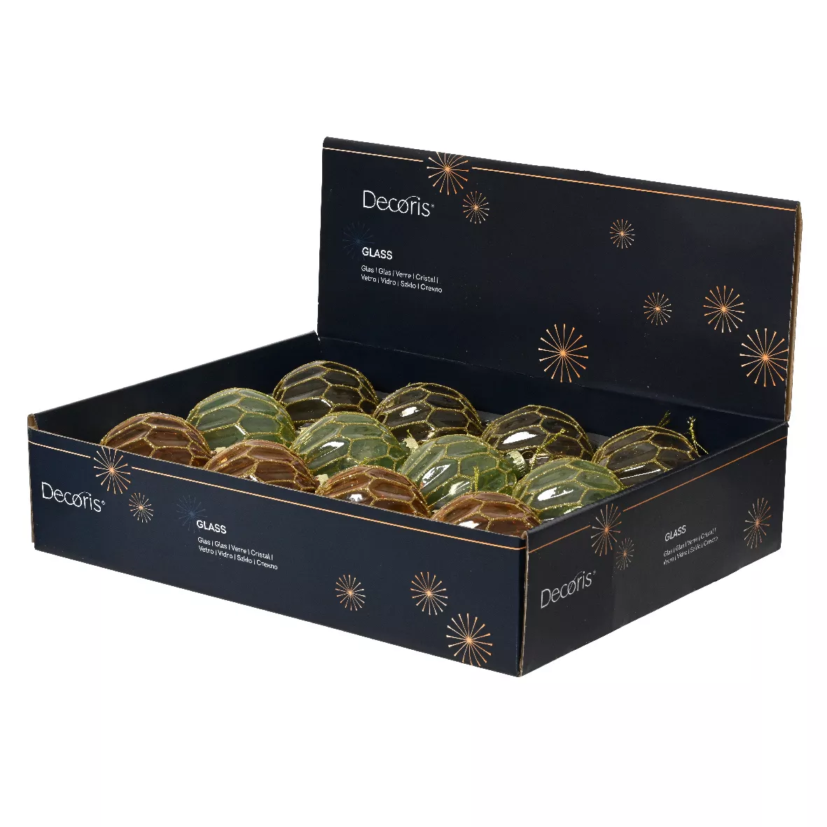 Set di 12 palline di Natale in vetro (D80 mm) Chic multicolore con glitter oro