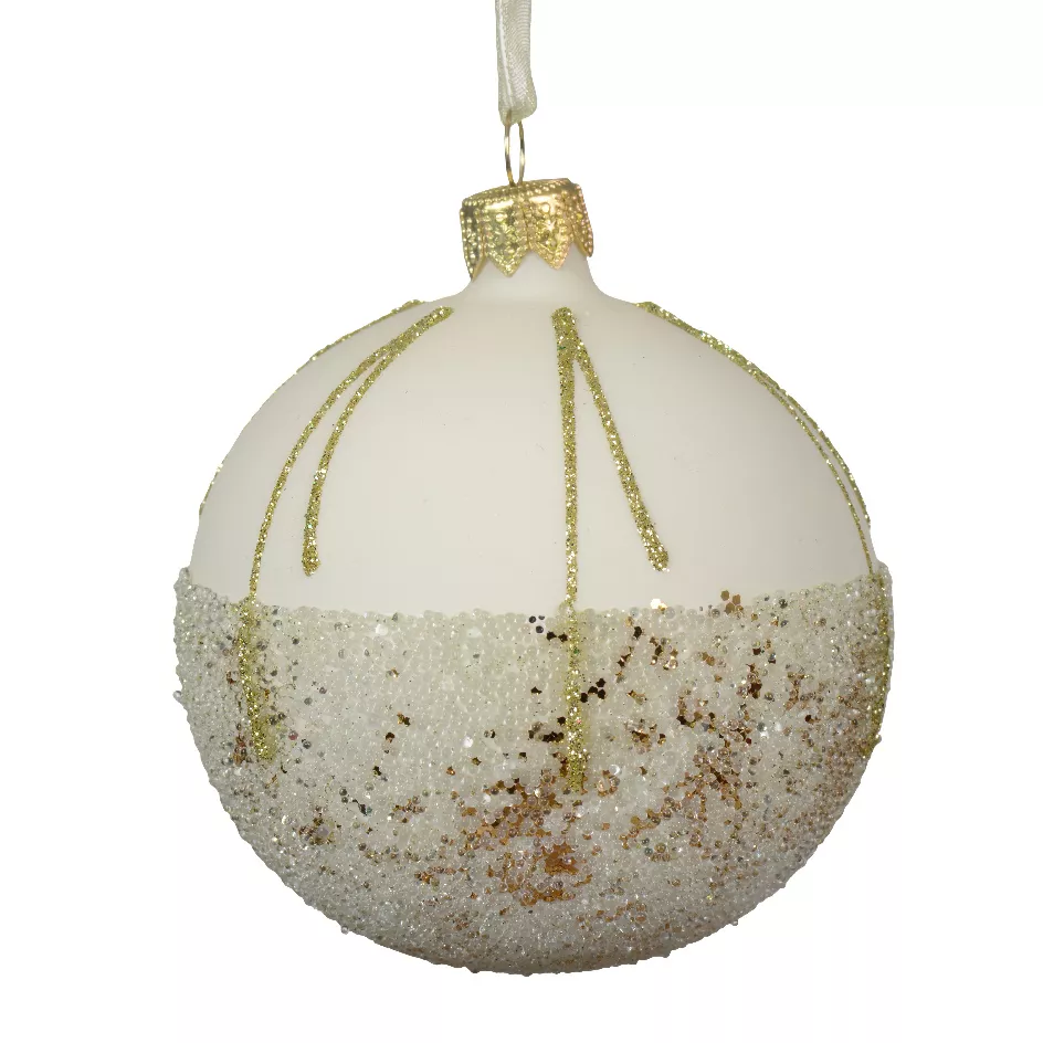 Lot de 6 boules de Noël en verre (D80 mm) Ballotine Blanc Laine