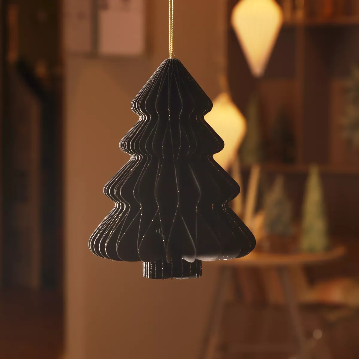 Albero di Natale in carta da appendere (H15 cm) chiusura magnetica Nero
