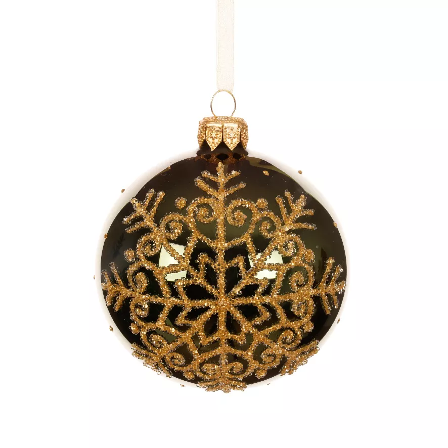 Set di 6 palline di Natale in vetro (D80 mm) Fiocco di neve glitterato Verde abete