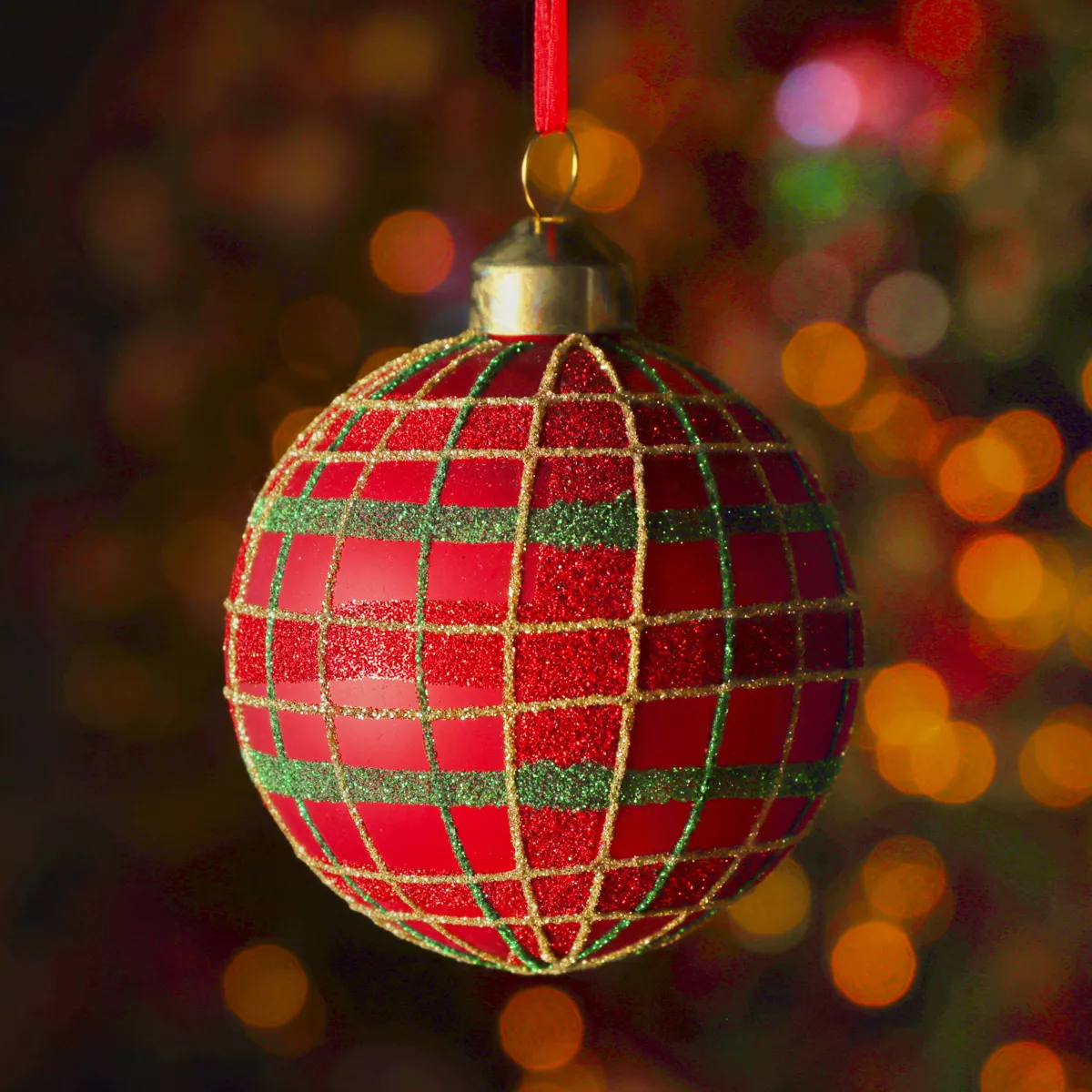 Set di 3 palline di Natale in vetro (D80 mm) Quadretti luccicanti Rosso