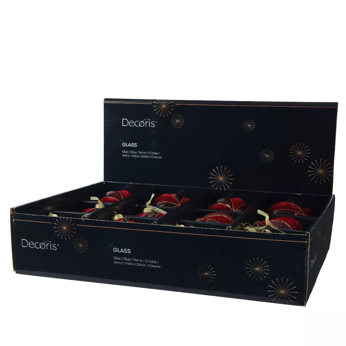 Set di 12 palline di Natale in vetro (D80 mm) Velluto chic Rosso