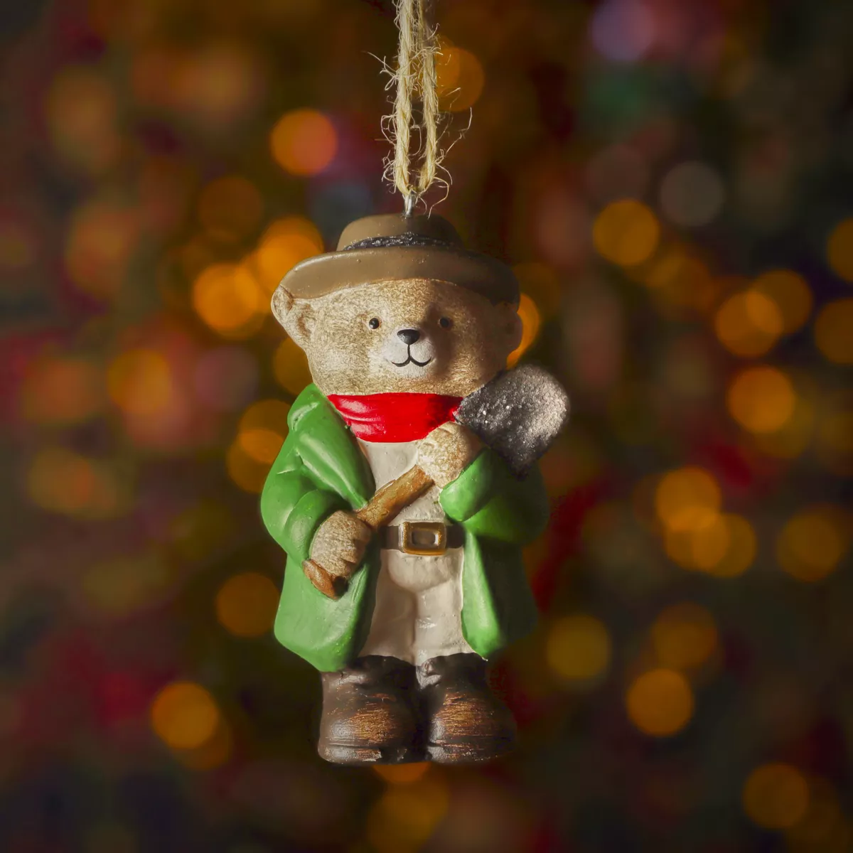 Sospensione di Natale in terracotta (H9 cm) Piccolo Orso Verde