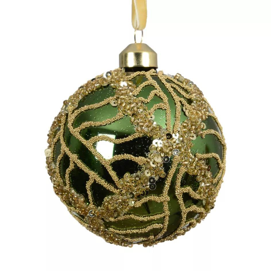Set di 3 palline di Natale in vetro (D80 mm) Shiny sequins Verde abete
