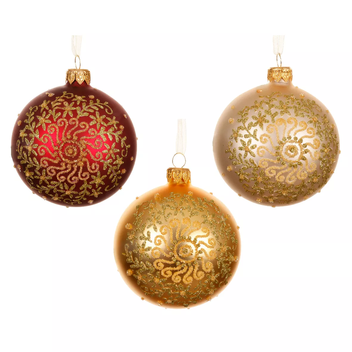 Set di 6 palline di Natale in vetro (D80 mm) Arabesco dorato glitterato