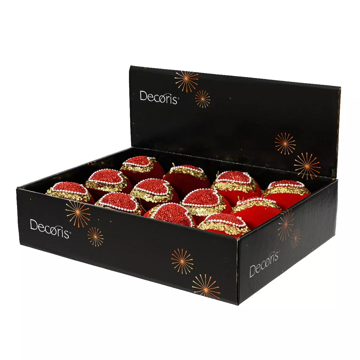 Set di 12 palline di Natale (D80 mm) Cuore di Natale Rosso e oro