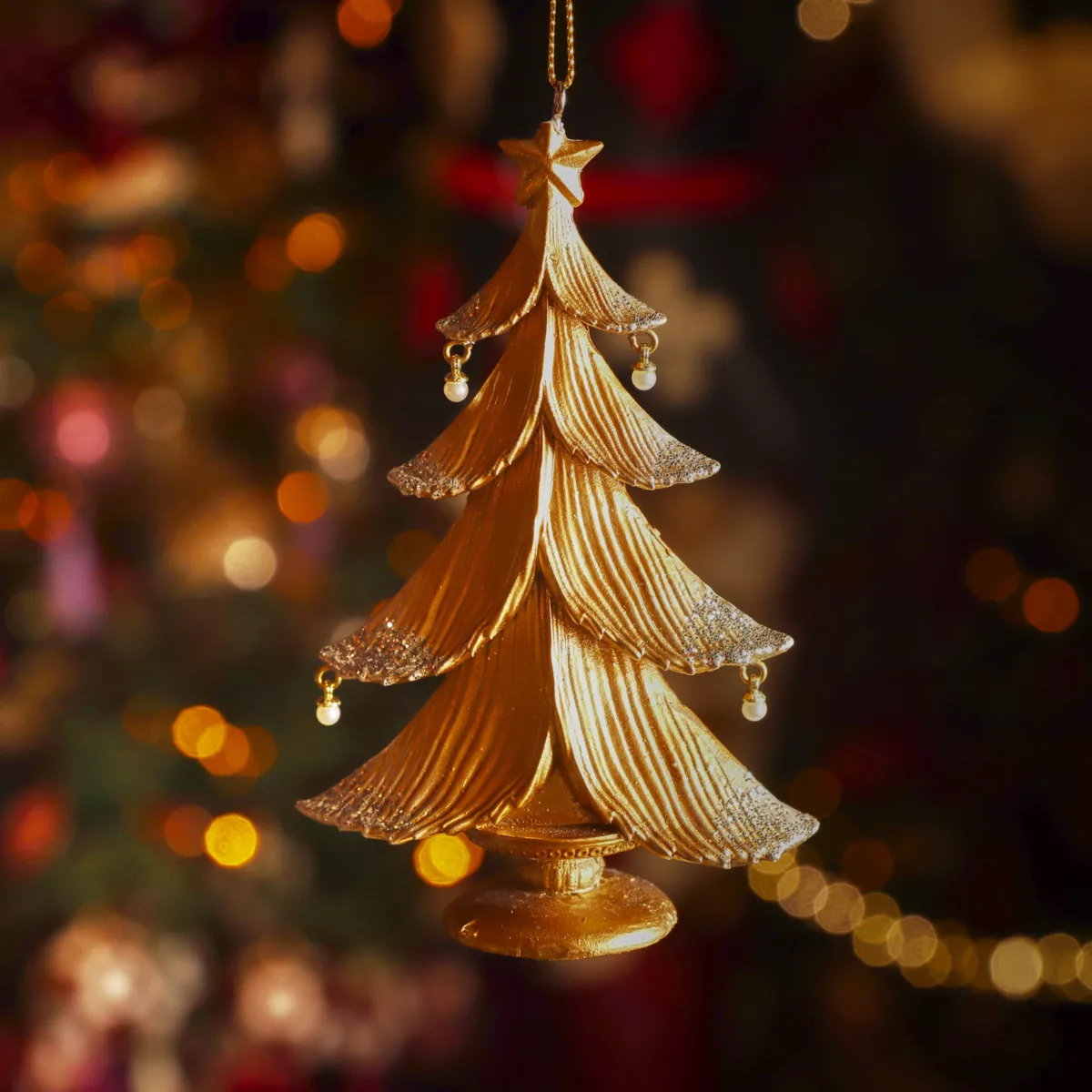 Decorazione Natalizia Sospesa (H12 cm) Albero Scintillante Dorato