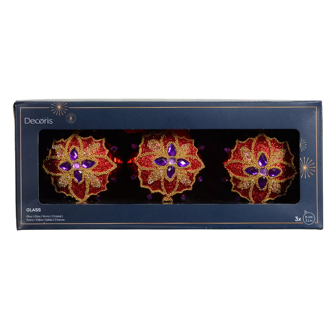 Set di 3 palline di Natale in vetro (D80 mm) Dahlia Viola