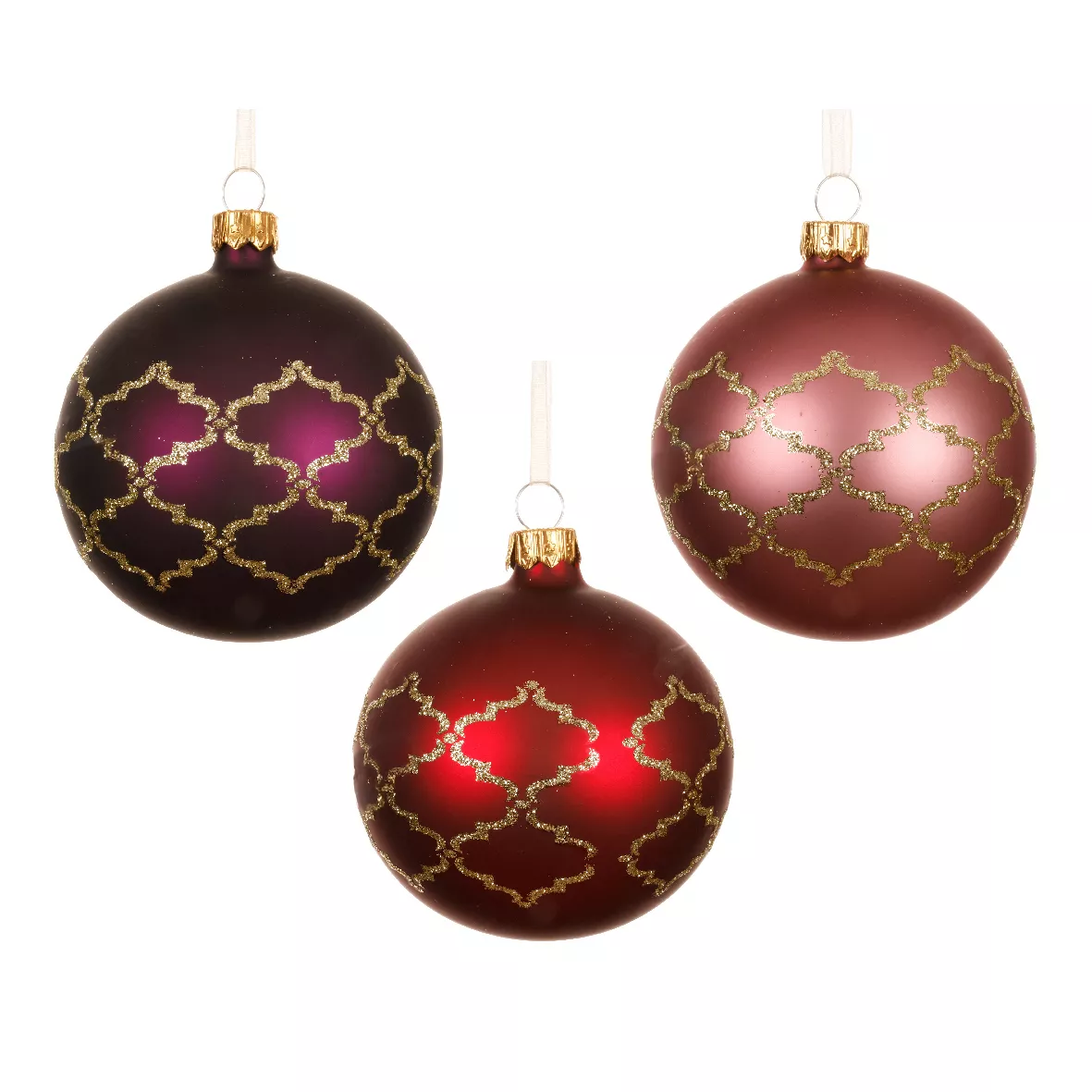 Set von 6 Weihnachtskugeln aus Glas (D80 mm) Art Déco Sortiert Rot