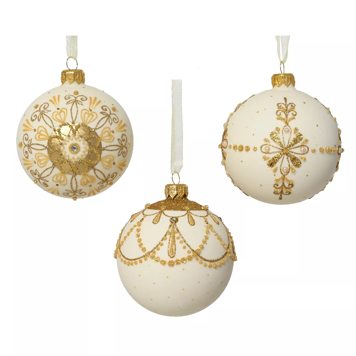 Set di 6 palline di Natale in vetro (D80 mm) Versailles Bianco lana