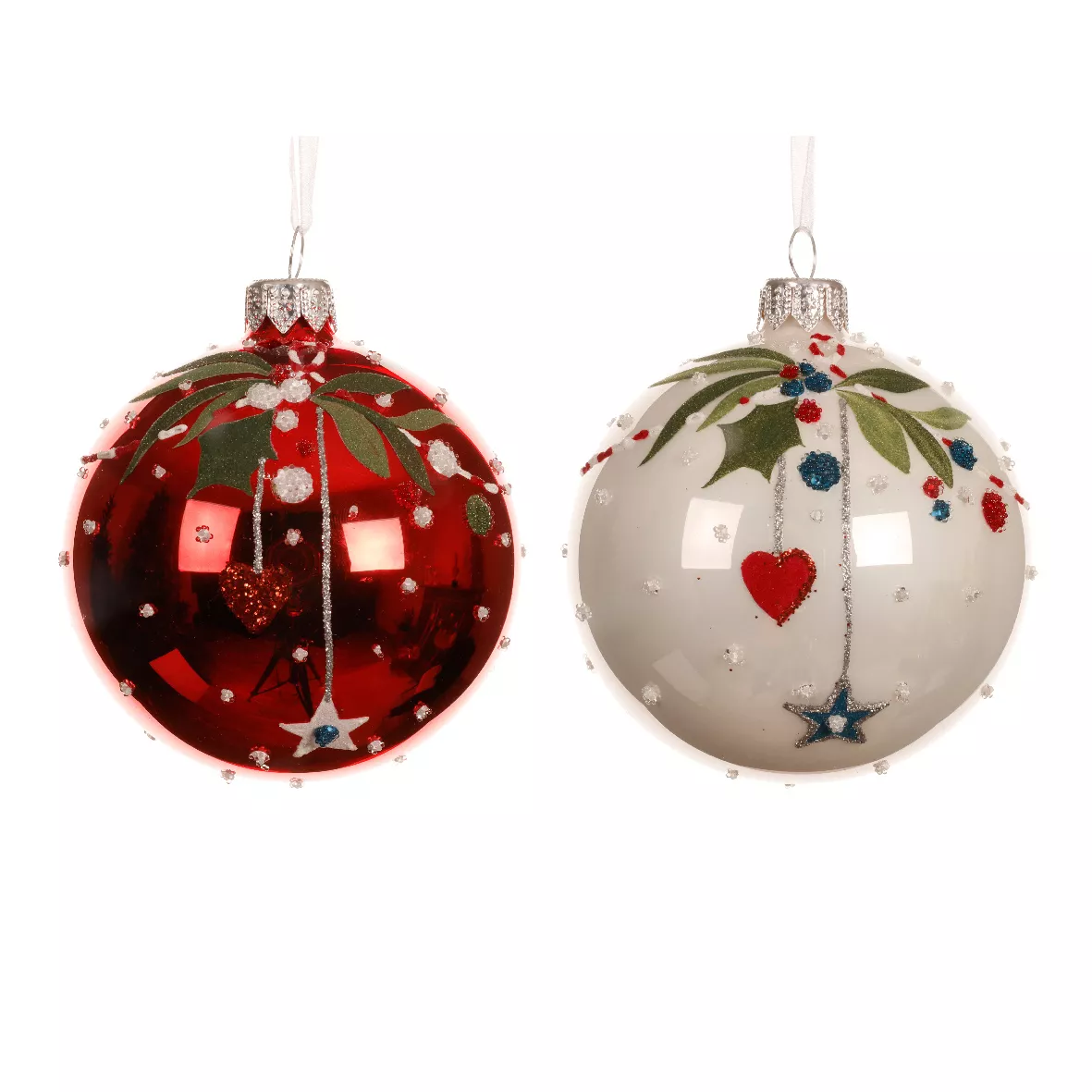 Set di 6 palline di Natale in vetro (D80 mm) Natale d'Antan Rosso e bianco