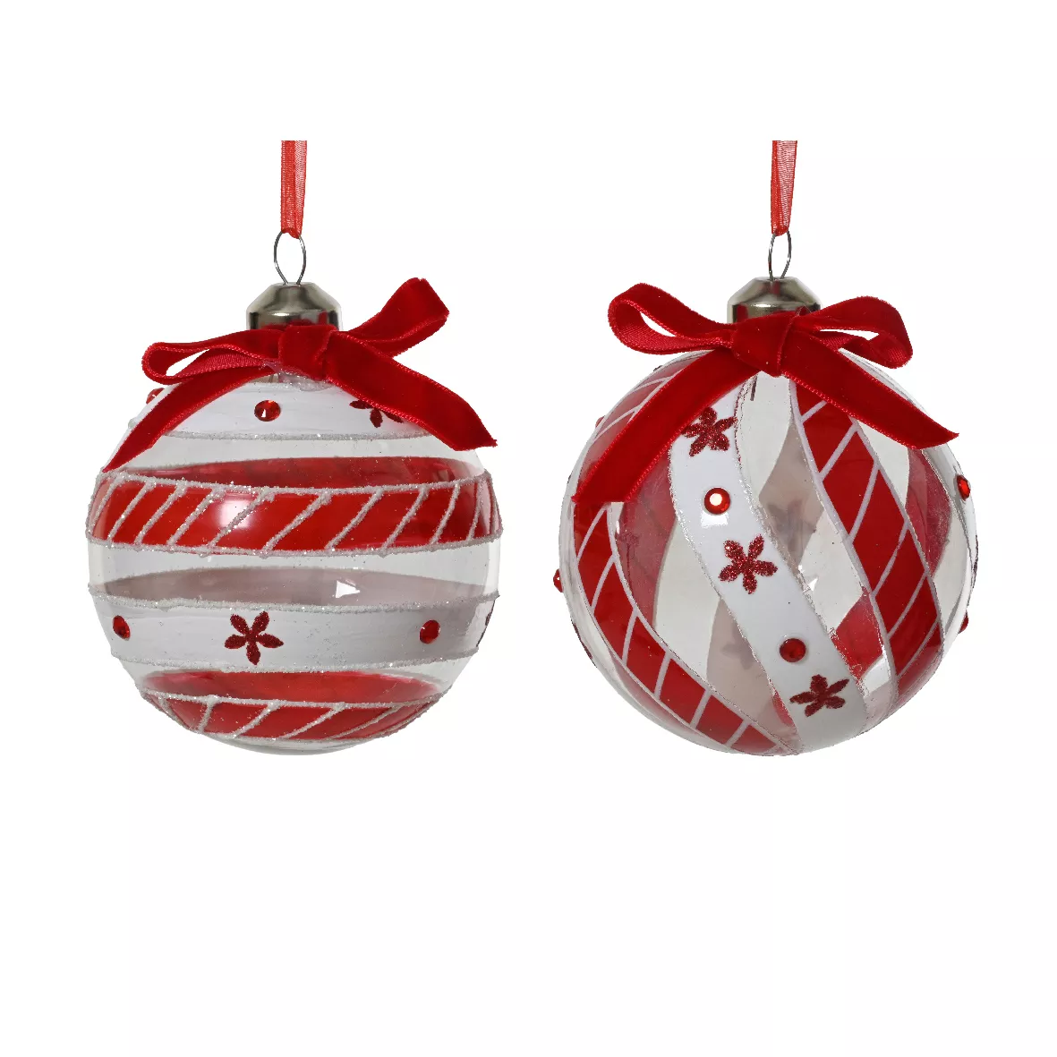 Set di 12 palline di Natale in vetro (D80 mm) Sölden Rosso e bianco