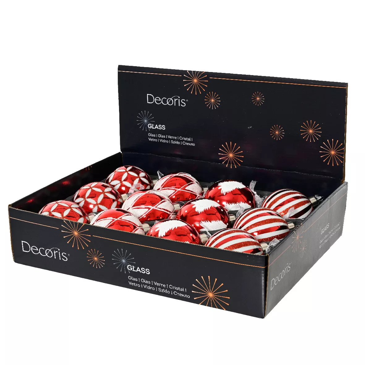 Set di 12 palline di Natale in vetro (D80 mm) Circo incantato Rosso e Bianco