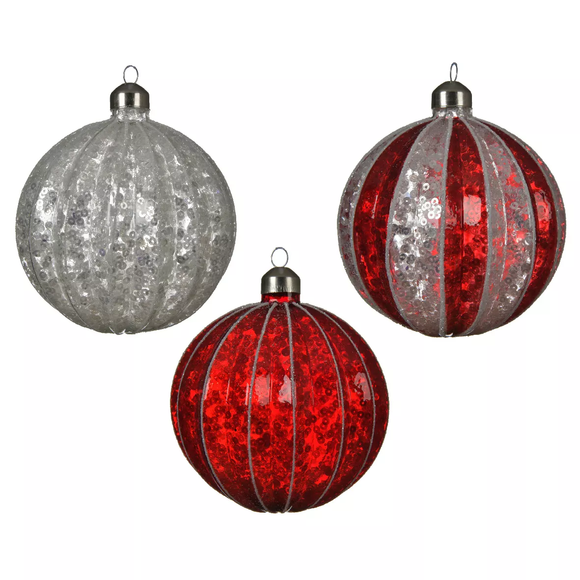 Set di 12 palline di Natale in vetro (D100 mm) Paillettes festive Argento e rosso