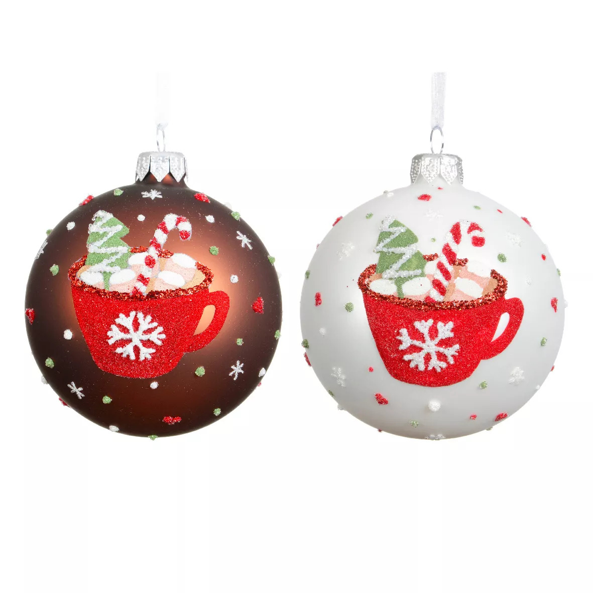 Set di 6 palline di Natale in vetro (D80 mm) Cioccolata calda Bianco e marrone caffè