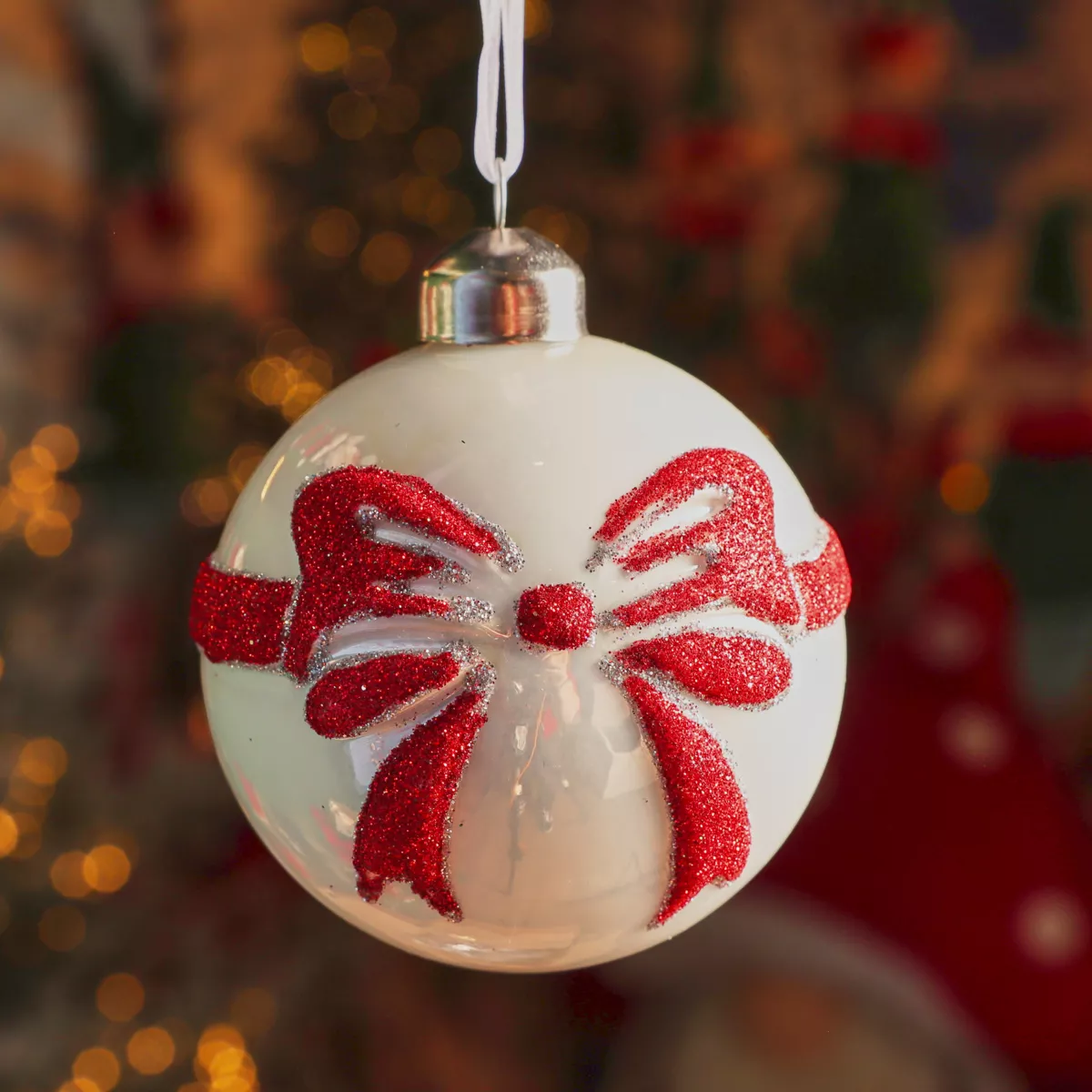 Set di 3 Palline di Natale in vetro (D80 mm) Scarlette Bianco e Rosso