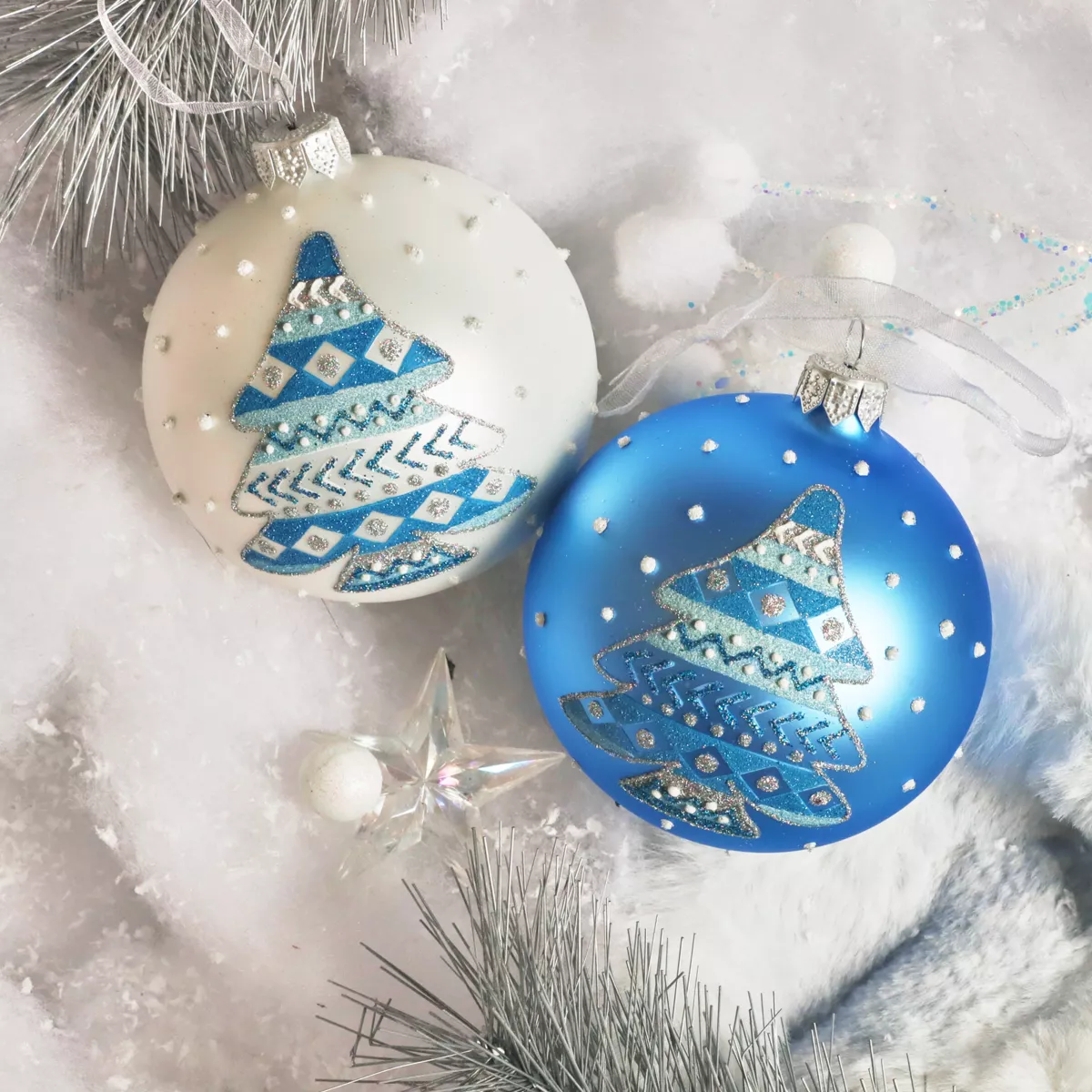Set di 6 palline di Natale in vetro (D80 mm) Abete nordico Blu cielo