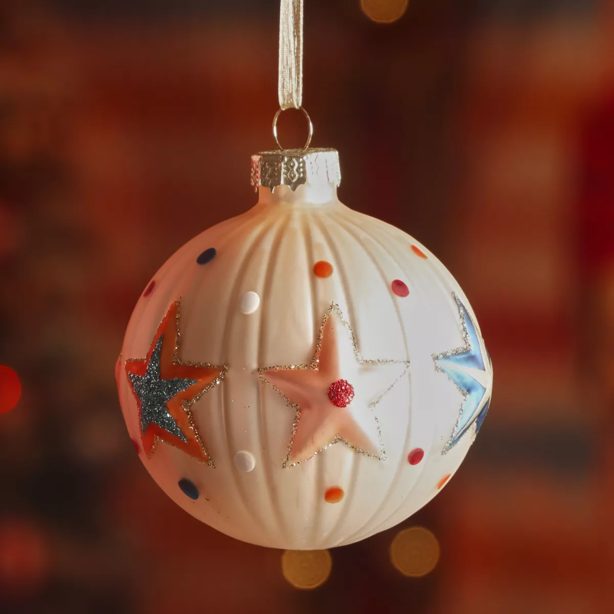 Set di 3 palline di Natale in vetro (D80 mm) Circo stellato Perla