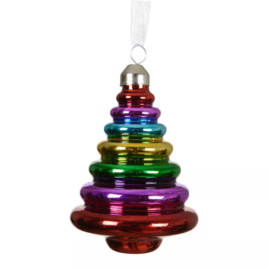 Set di 12 alberi di Natale in vetro da appendere (H10 cm) Natale allegro Multicolore