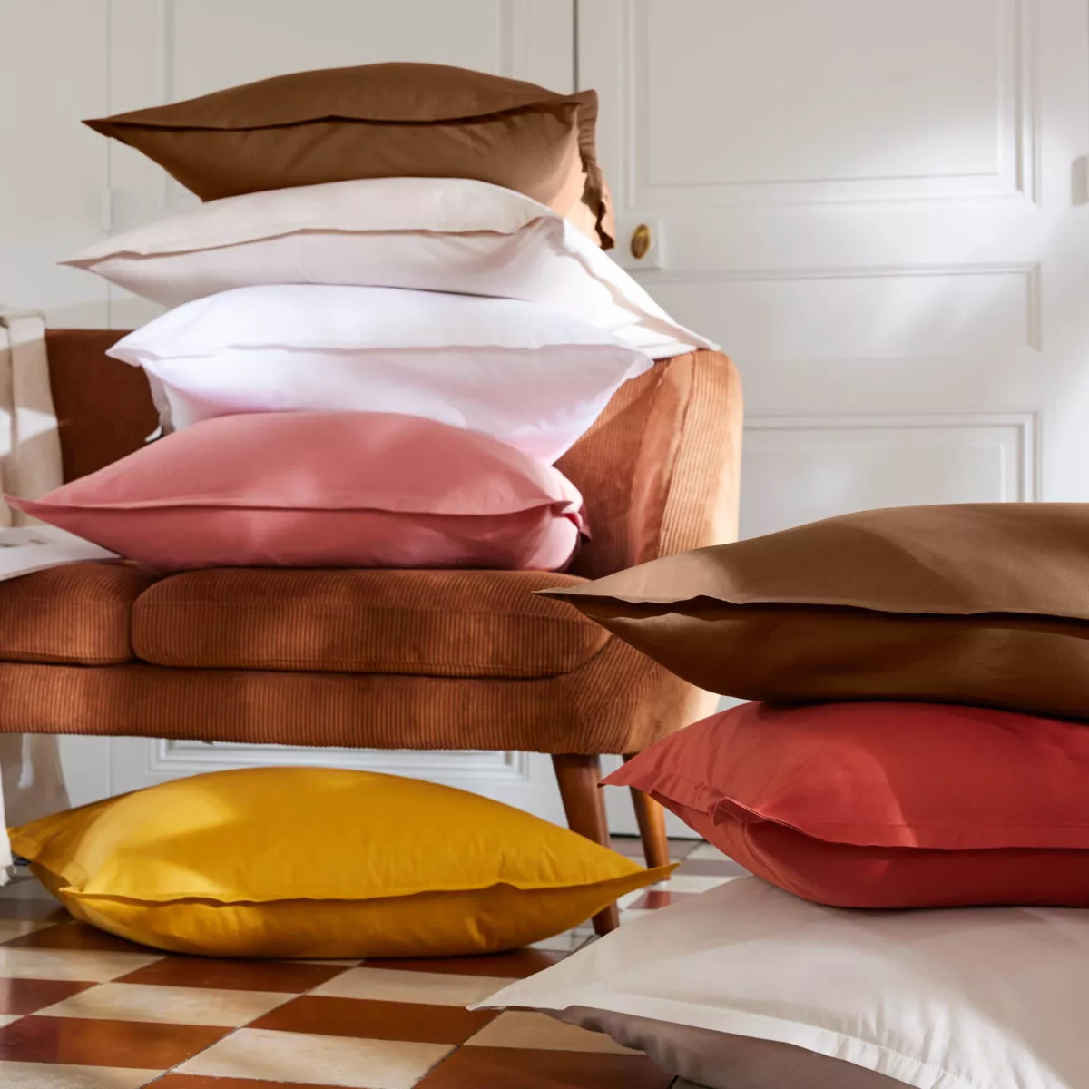 Drap housse percale de coton (180 x 200 cm) Cali Cappuccino