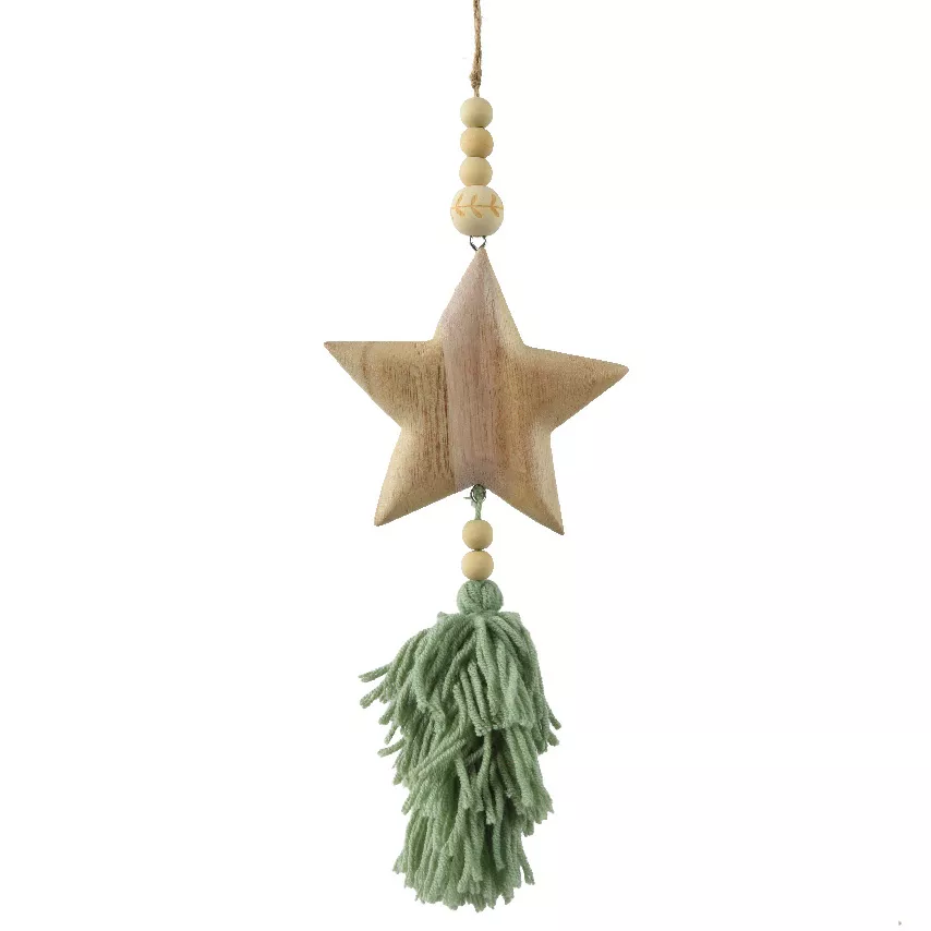 Sospensione di Natale in legno (H25 cm) Stella in legno Verde