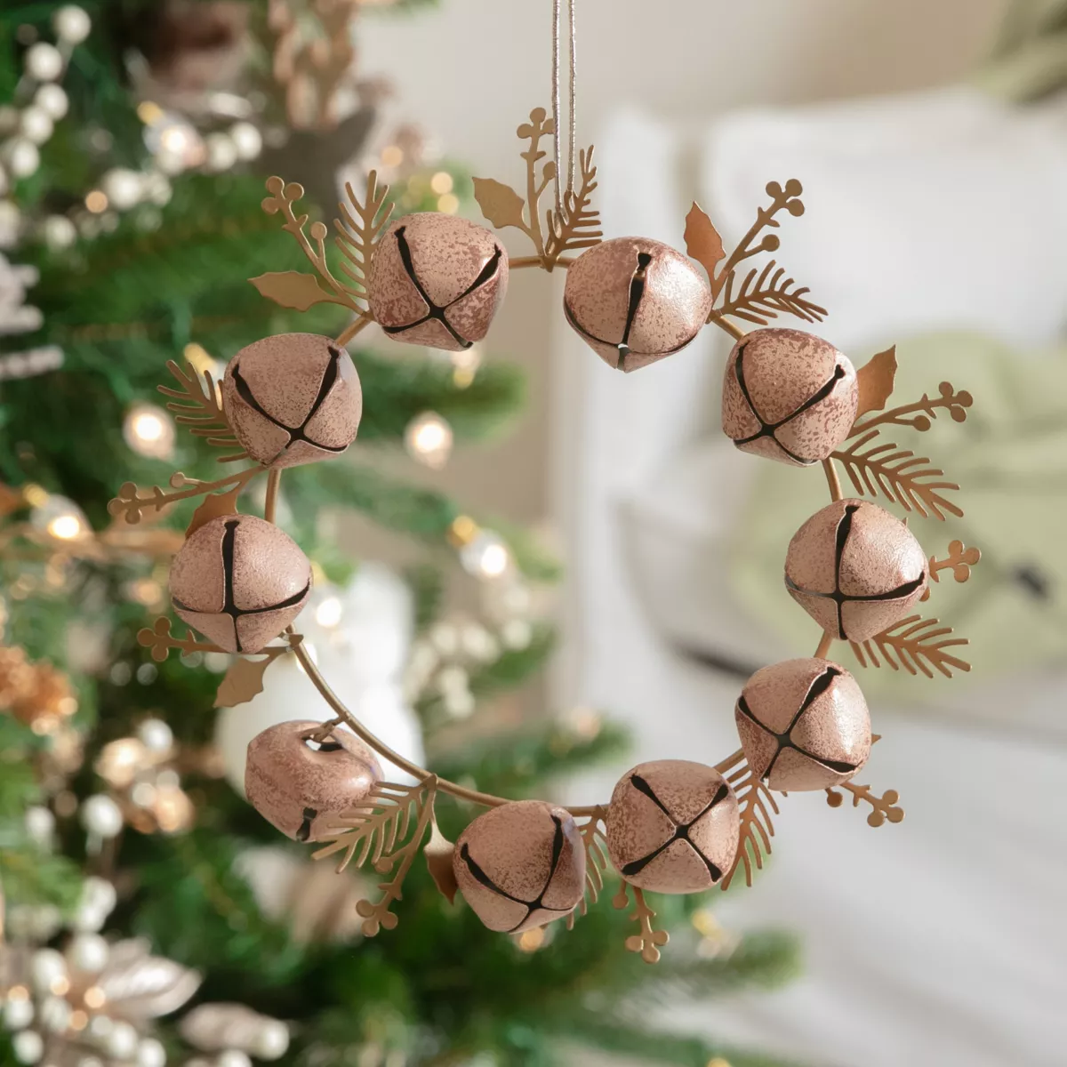 Set di 2 pendenti in metallo (D19 cm) Corona di campanelli Rosa e oro