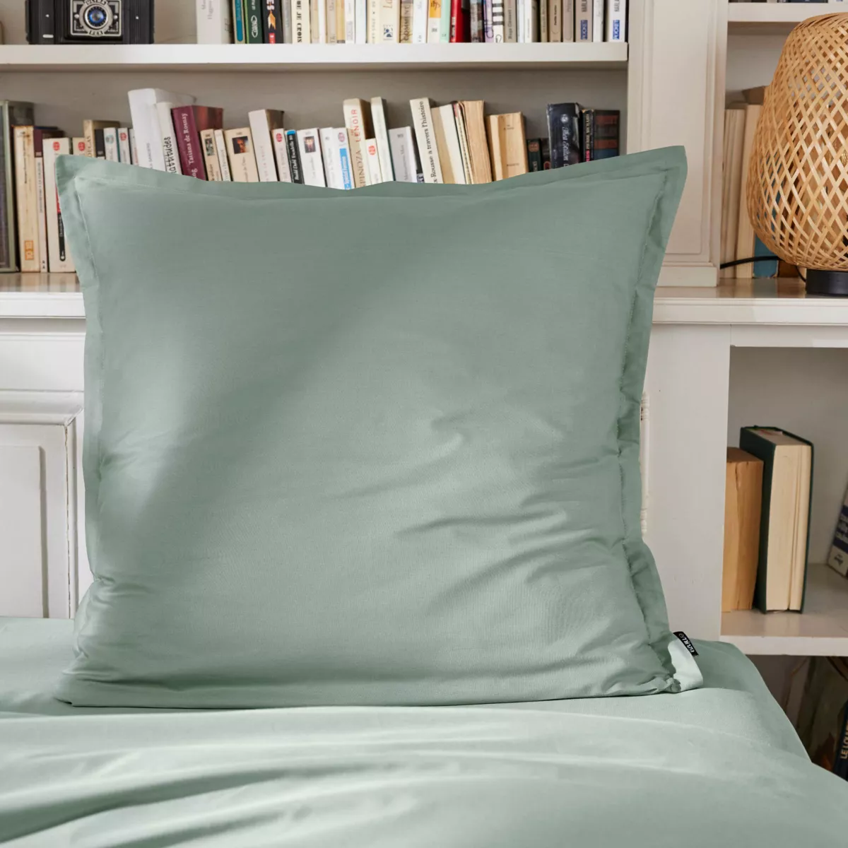 Funda de almohada cuadrada de percal de algodón (80 x 80 cm) Cali Verde eucalipto