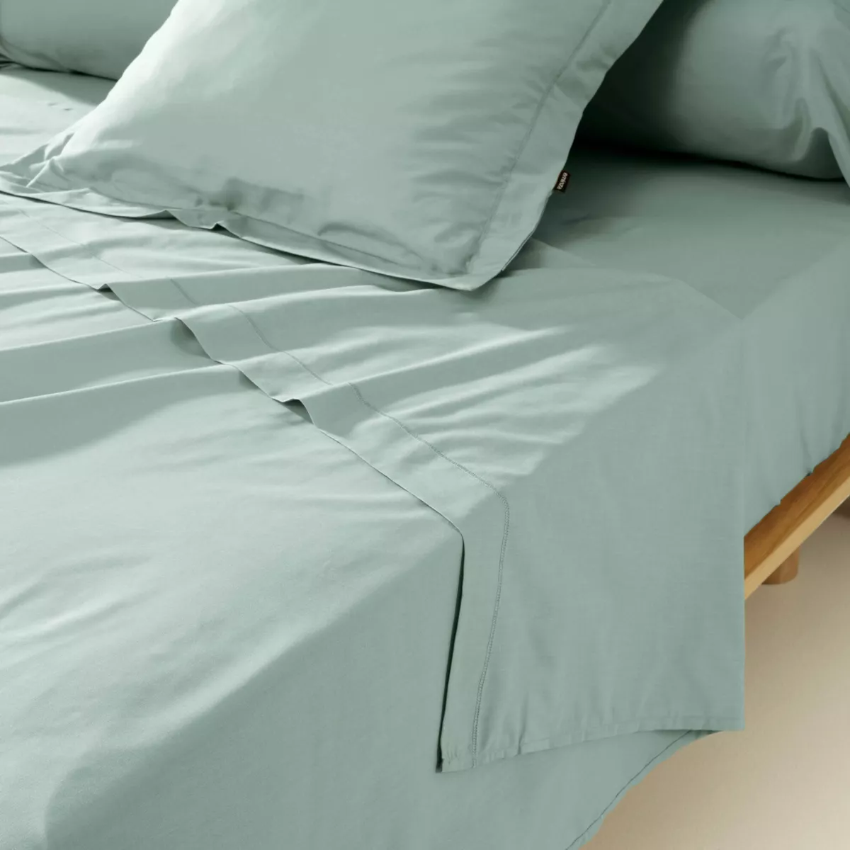 EM - Drap plat point bourdon 180 x 290 cm Percale unie CALI Eucalyptus