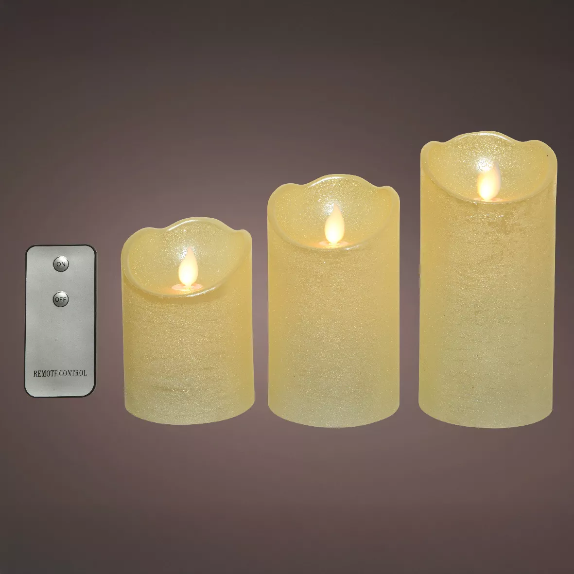 Set di 3 candele LED tremolanti (D7,5 cm) Cera naturale Crema