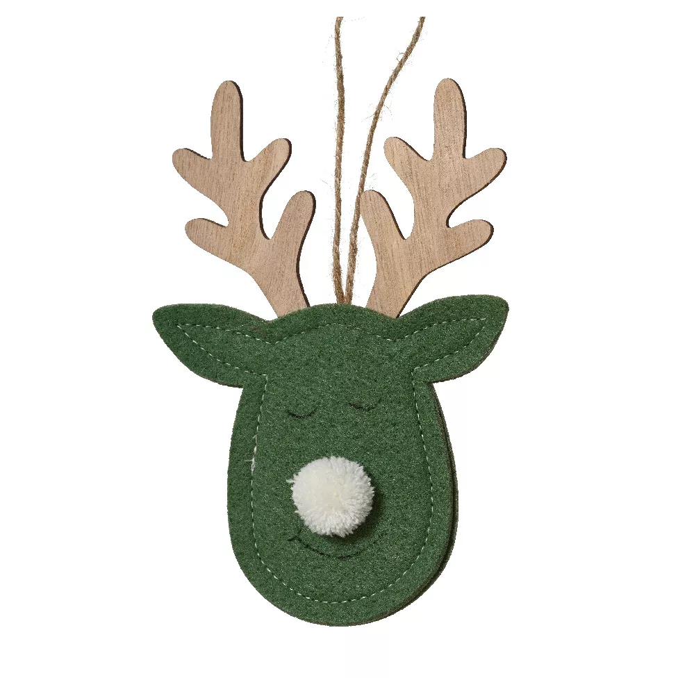 Decorazione natalizia sospesa in legno (H15 cm) Cervo maestosità del bosco Verde