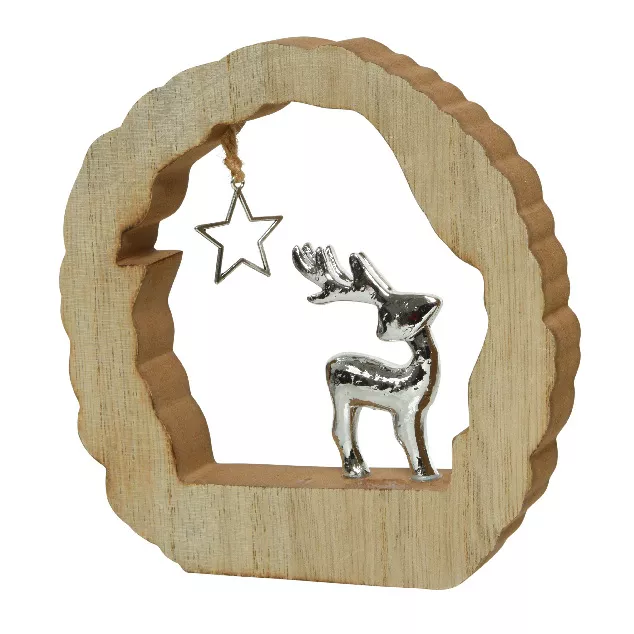 Tronchetto in legno (H14 cm) Renna e stella Legno biondo