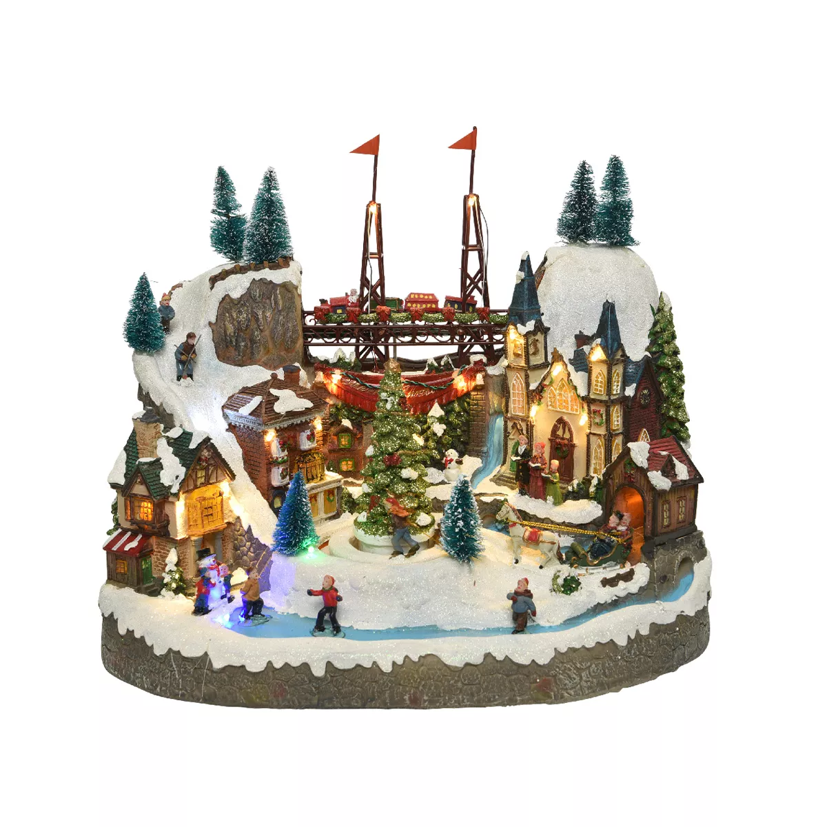 Beleuchtetes Weihnachtsdorf mit Musik Ville festive et Chemin de fer