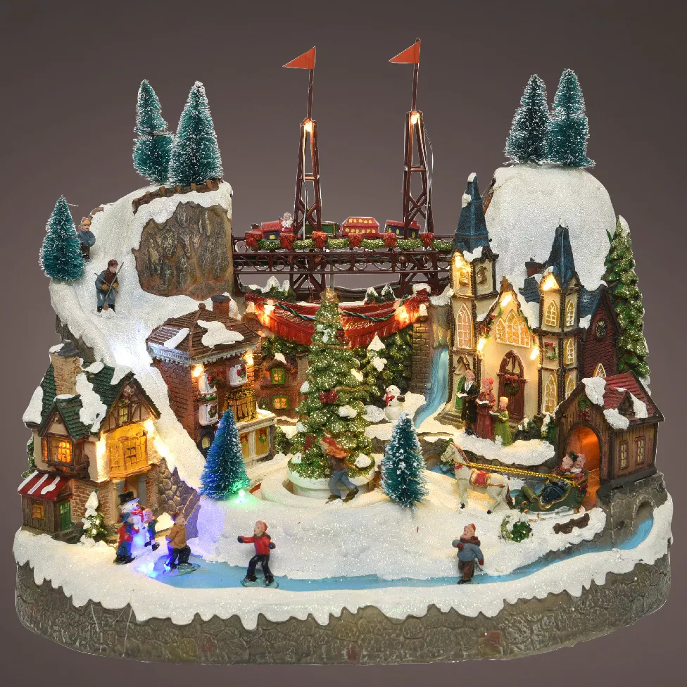 Beleuchtetes Weihnachtsdorf mit Musik Ville festive et Chemin de fer