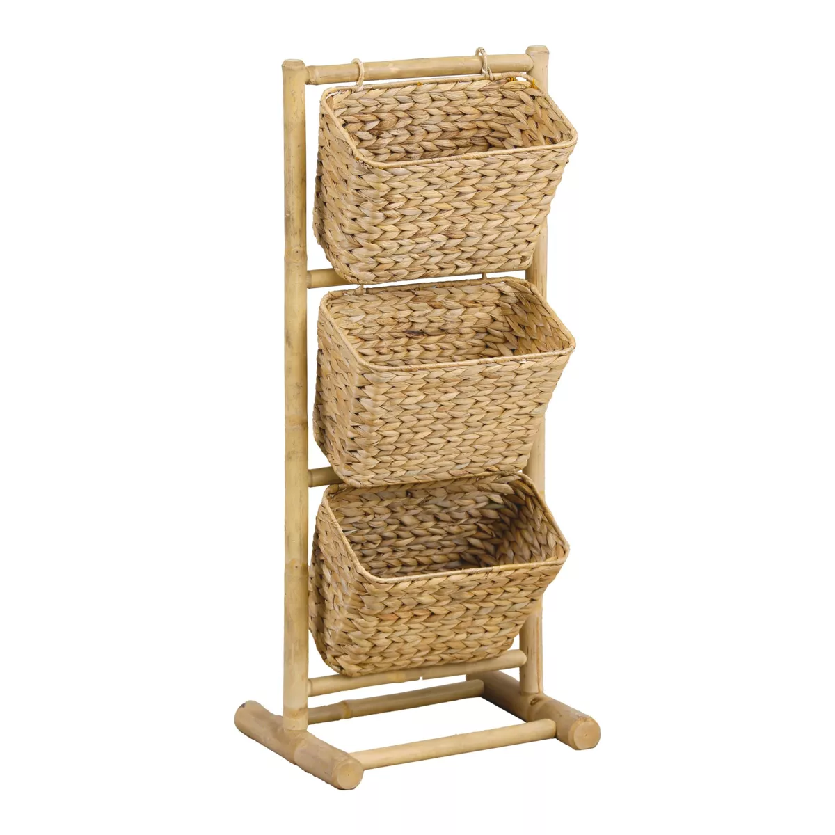 3 Körbe Regal geneigt aus Bambus und Wasserhyazinthe (40 x H92 cm) Bali