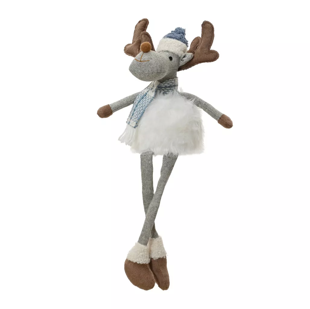 Renna natalizia con gambe flessibili (H51 cm) Stan Grigio e pelliccia bianca