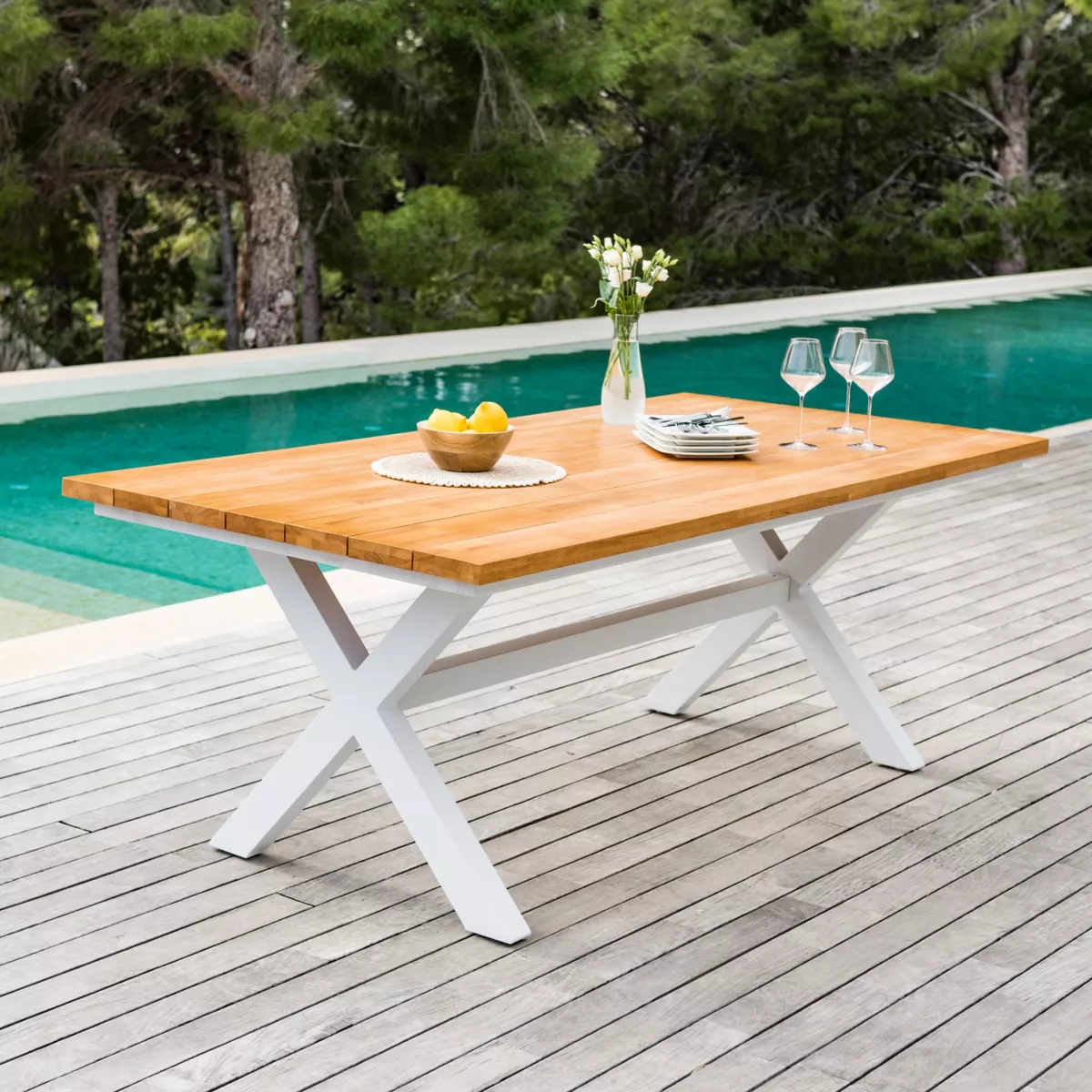 Table de jardin 8 places Aluminium/Teck Bali (200 x 100 cm) - Blanc 2