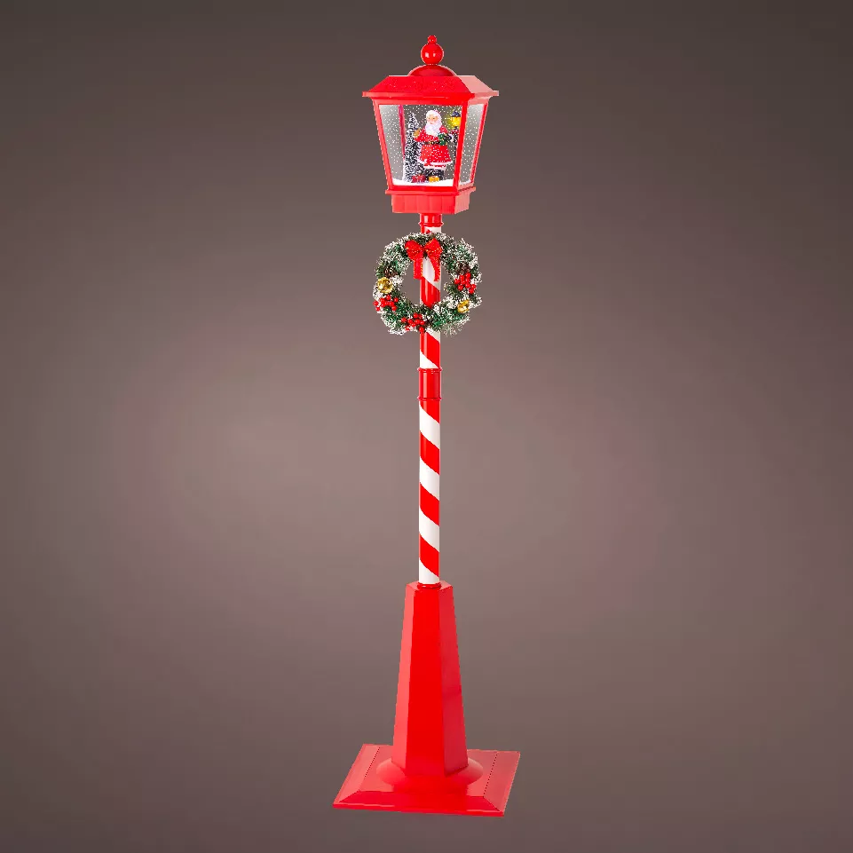 Lampione di Natale illuminato e animato 33 LED (H180 cm) Neve cadente Rosso