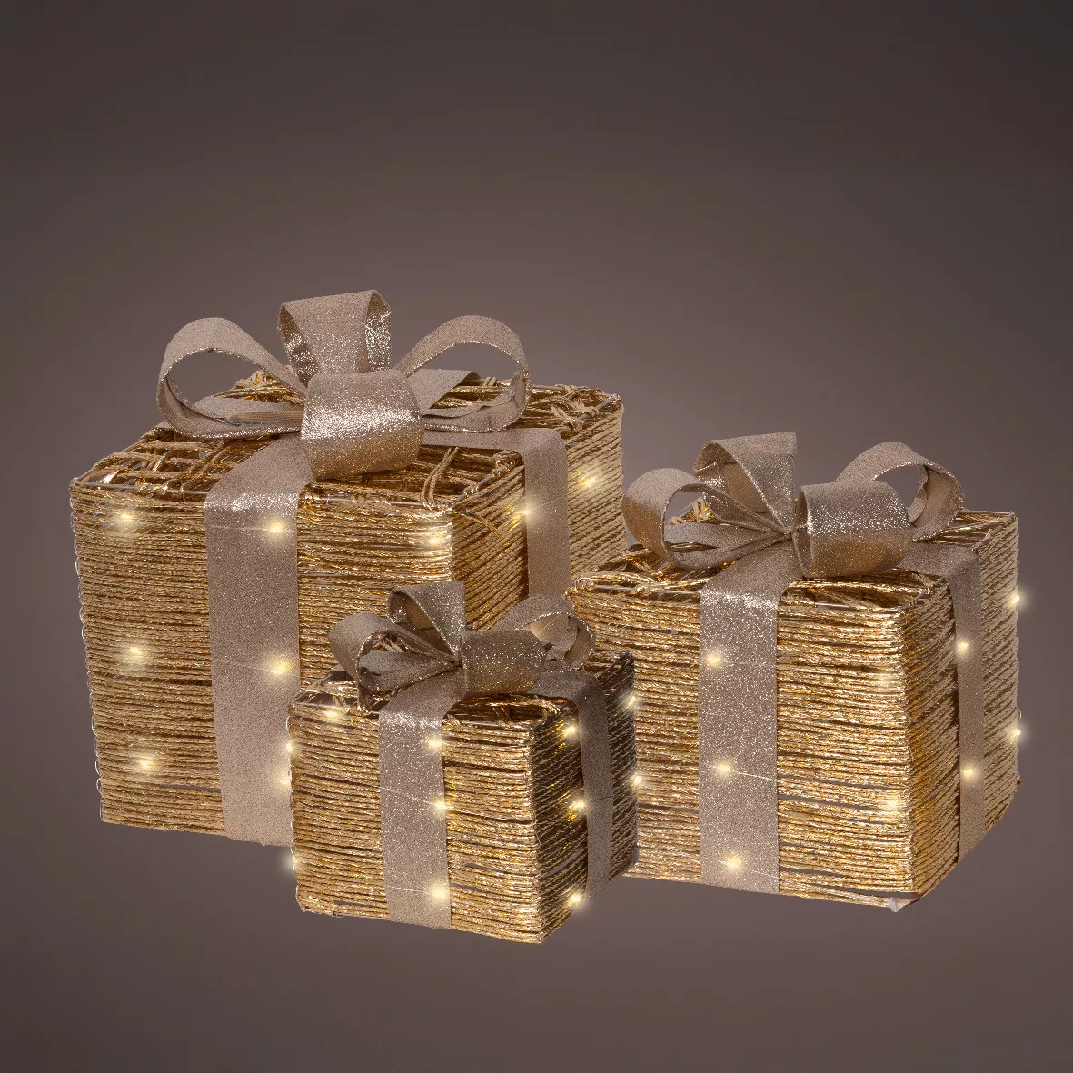 Lot de 3 cadeaux lumineux à piles 30 LED (H30 cm) Westfield Or et Blanc chaud