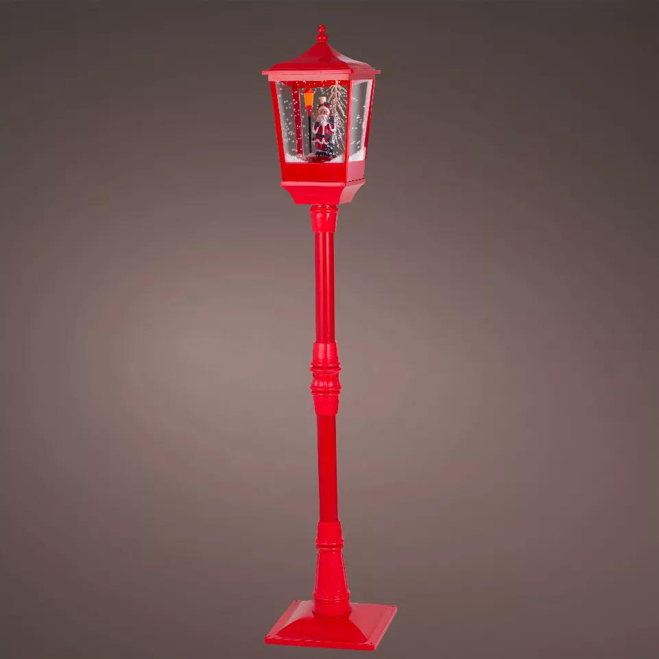 Lampione di Natale illuminato e animato 10 LED (H135 cm) Neve cadente Rosso