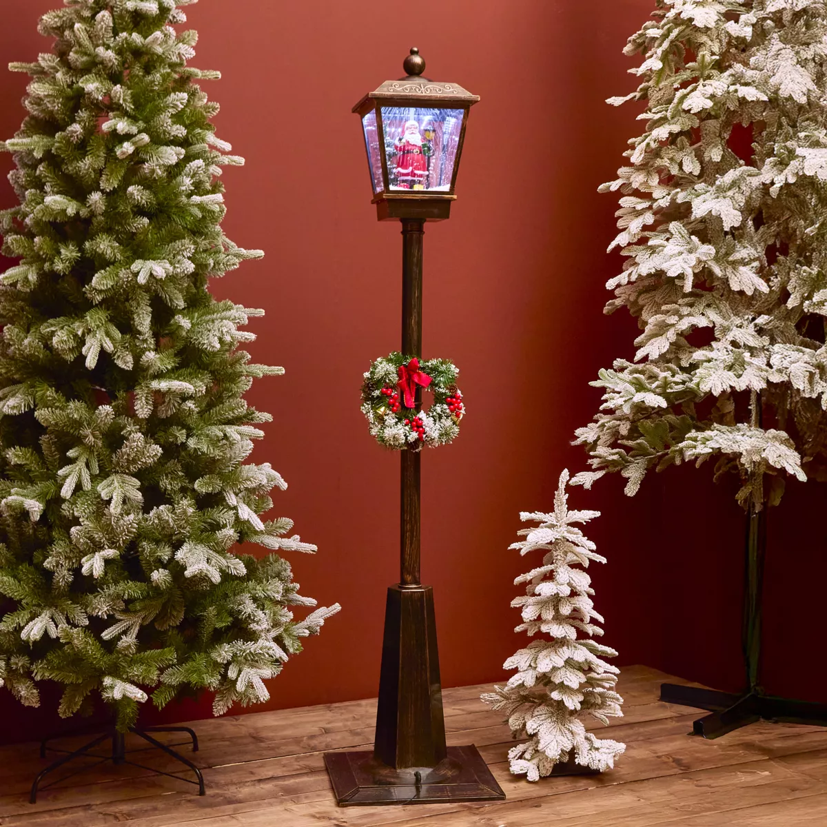 Lampione di Natale illuminato e animato 33 LED (H180 cm) Neve cadente Nero