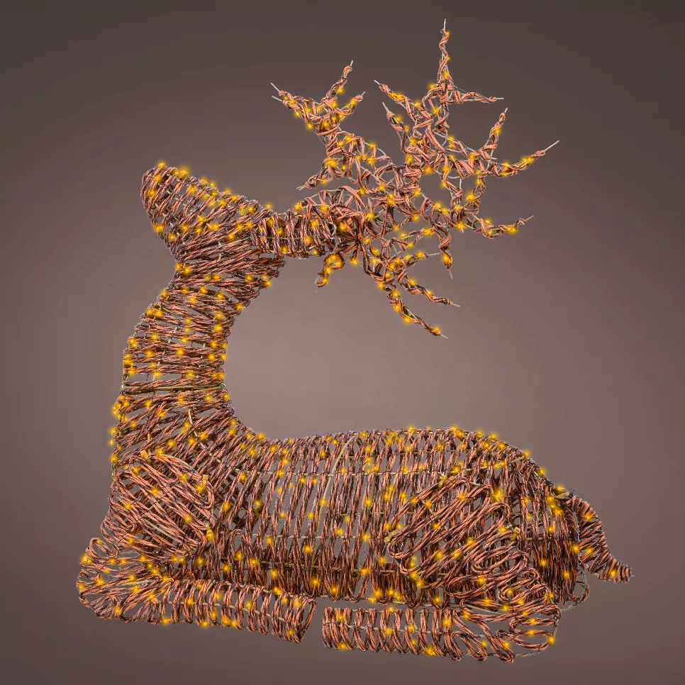 Renne lumineux 630 Led (H88 cm) Dan résine tressée Brun et Blanc chaud