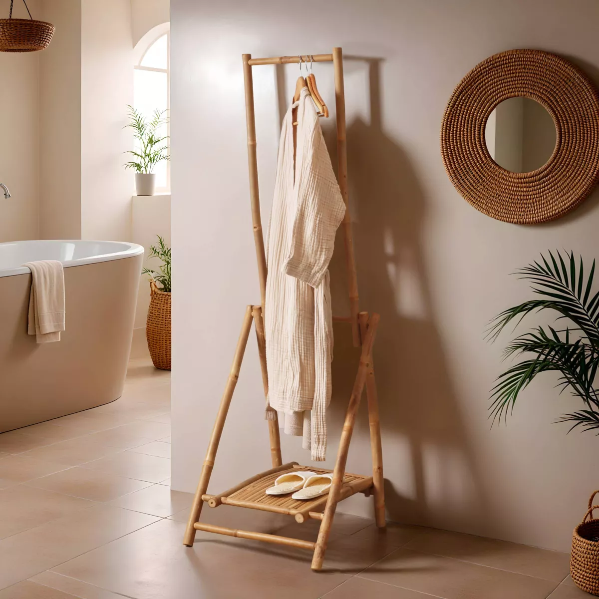 MEUBLE PORTANT BAMBOU PLIABLE 2 BARRES + ETAGERE - HANOì L56 l60 H176