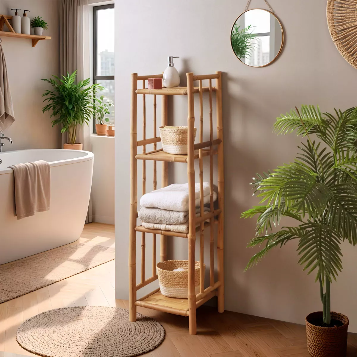 Mueble de almacenamiento de bambú con 4 estantes (30 x H115 cm) Hanói
