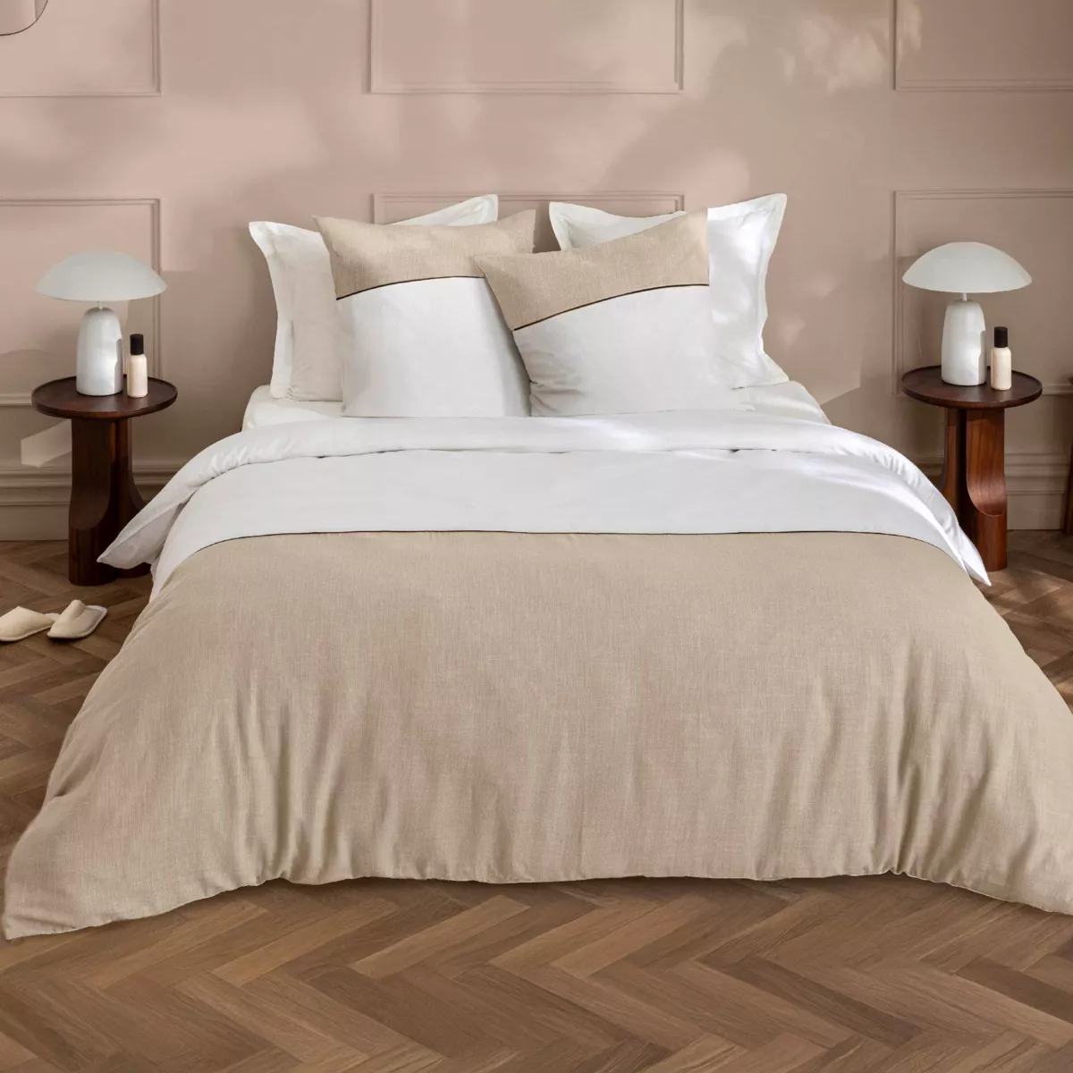 Parure 3 Pices (260 x 240 cm) Gabrielle, Coton uni & Coton TissŽ