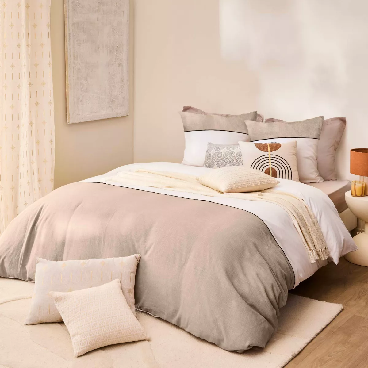 Parure 3 Pices (260 x 240 cm) Gabrielle, Coton uni & Coton TissŽ