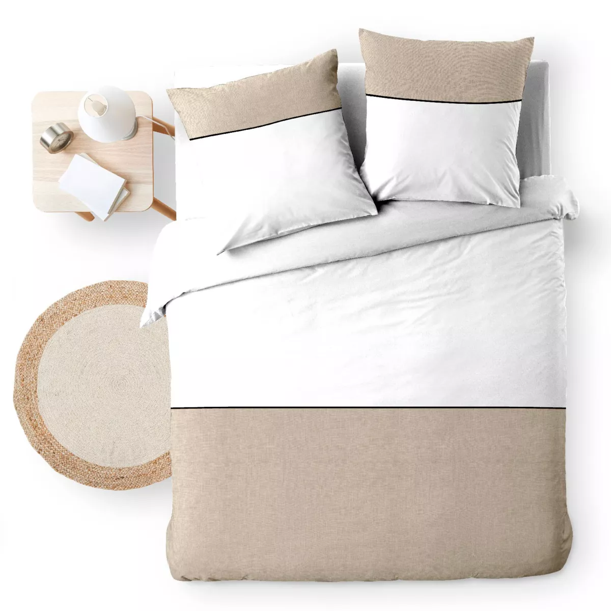 Dekbedovertrek en twee katoenen kussenslopen (240 x 220 cm) Gabrielle Beige